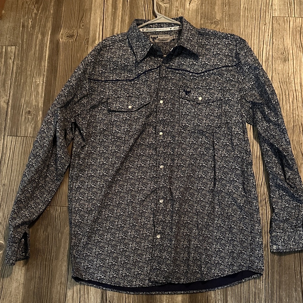 Navy Patterned Casual Button Down Shirt